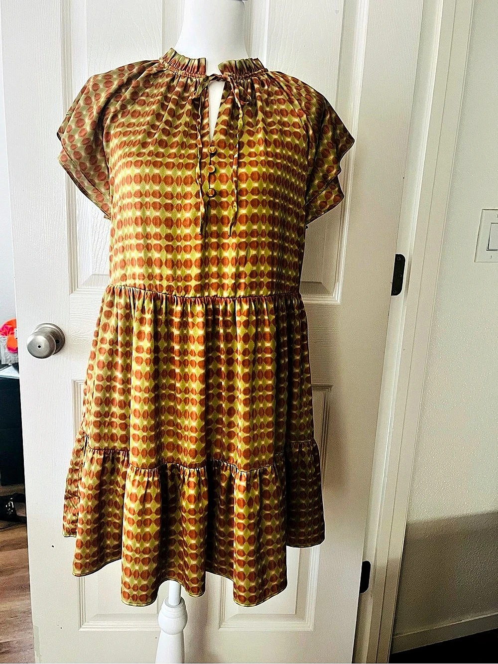 GREYLIN Geometric Mini Dress in Green & Red Size XS Like New